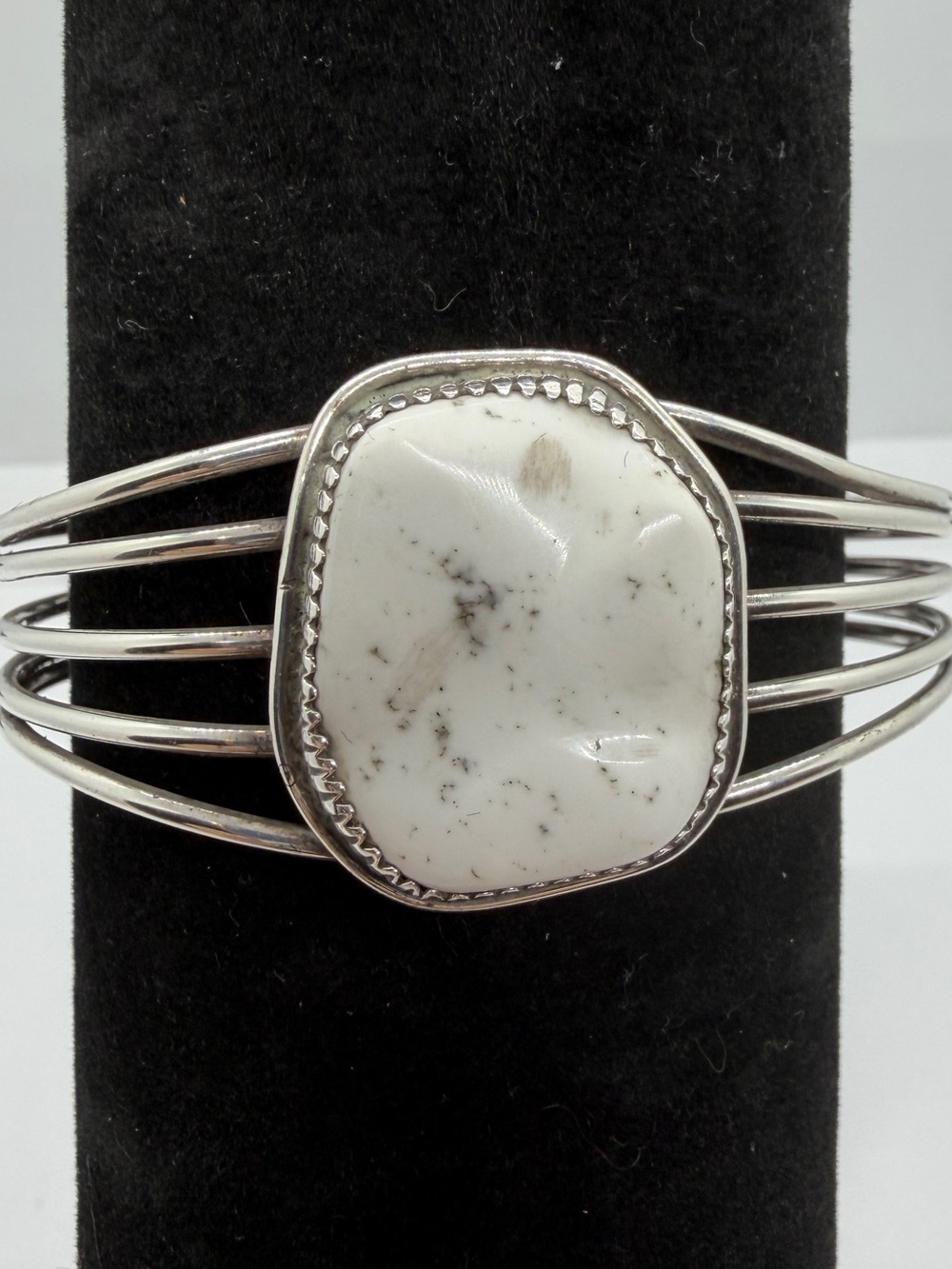 White Buffalo Stone Silver Cuff Bracelet